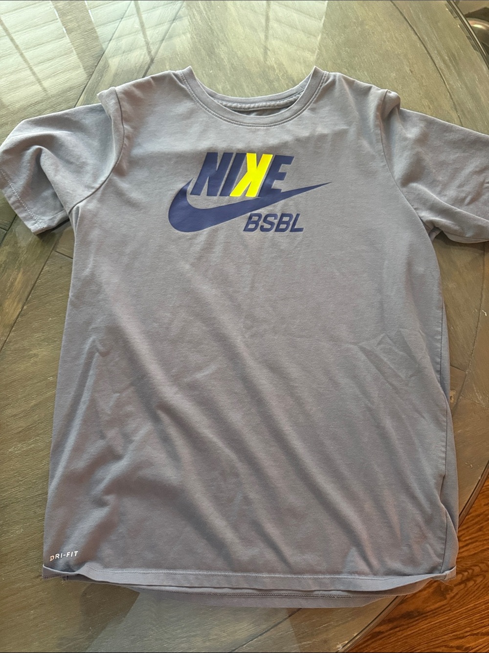 Nike Light Gray T-Shirt with Blue and Yellow Logo